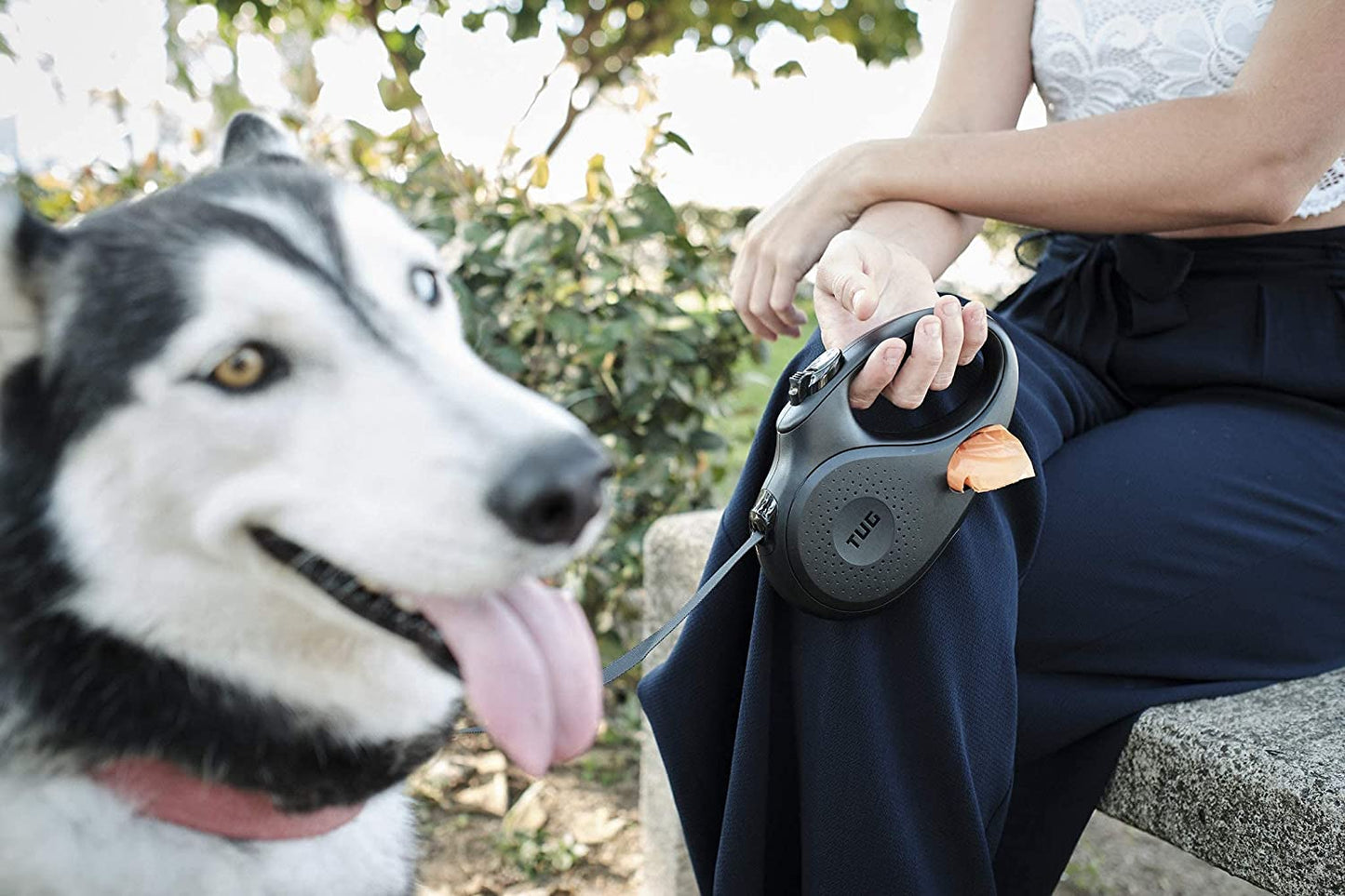 "Small Black Oval 360° Tangle-Free Retractable Dog Leash with Integrated Waste Bag Dispenser"