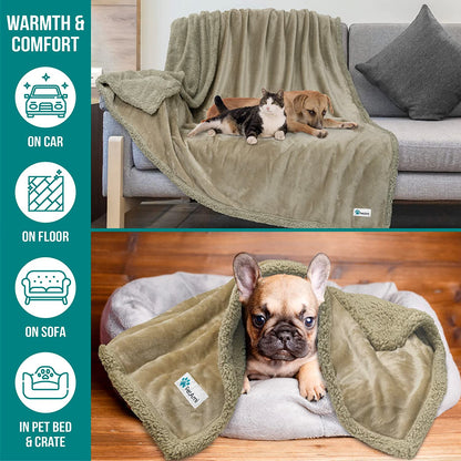 Waterproof Dog Blanket for Bed, Couch, Sofa | Waterproof Dog Bed Cover for Large Dogs, Puppies | Sherpa Fleece Pet Blanket Furniture Protector | Reversible Microfiber