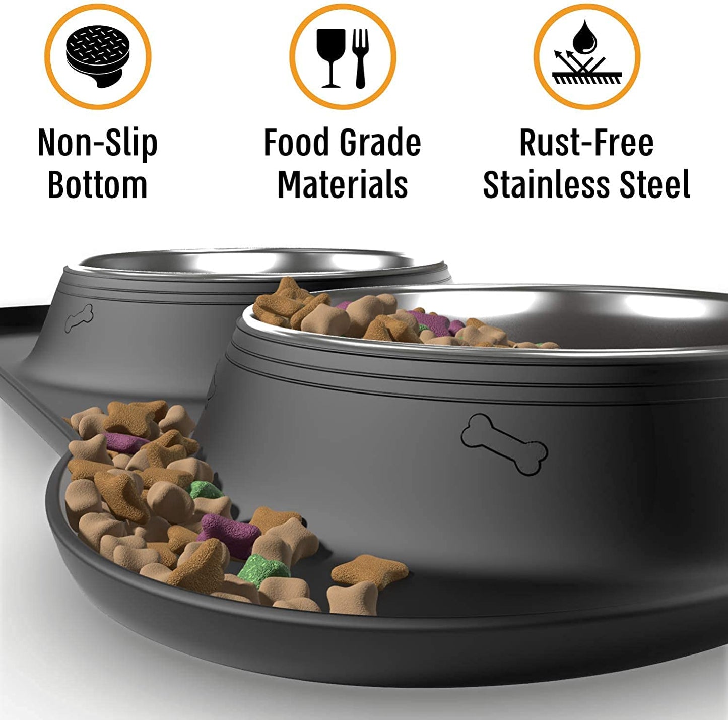 Stainless Steel Dog Bowl Set with Silicone Mat - No Spill, Mess-Proof Design - Small, Medium, & Large Sizes