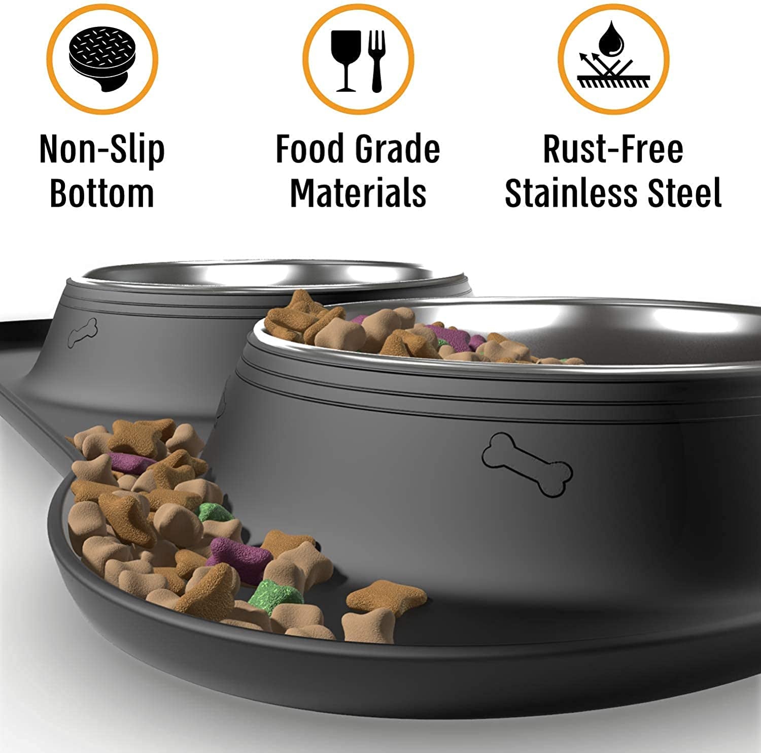 Stainless Steel Dog Bowl Set with Silicone Mat - No Spill, Mess-Proof Design - Small, Medium, & Large Sizes