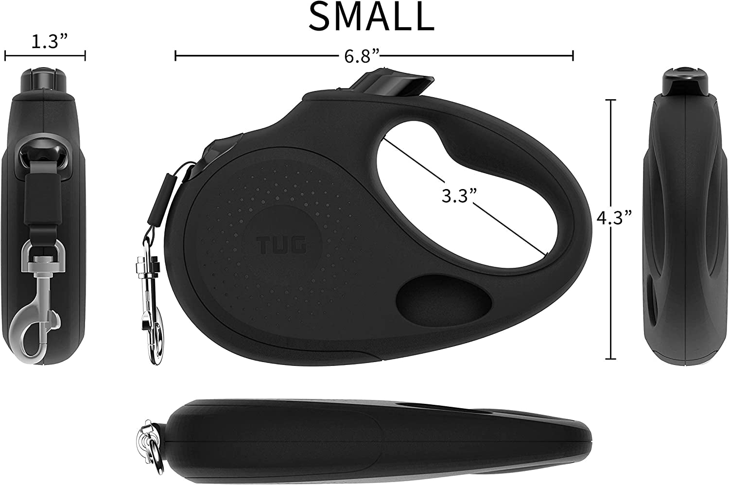 "Small Black Oval 360° Tangle-Free Retractable Dog Leash with Integrated Waste Bag Dispenser"