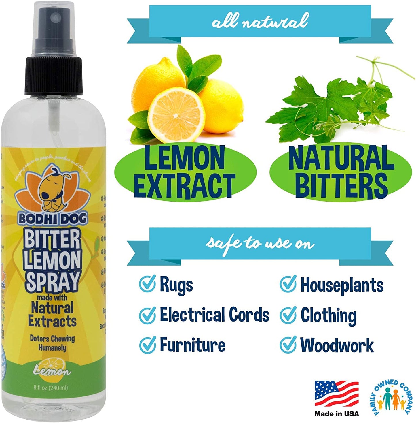 Bitter Lemon Spray | anti Chew Spray for Dogs and Cats | Kitten & Puppy Training anti Chew Spray | 100% Non Toxic | Made in USA (8Oz)