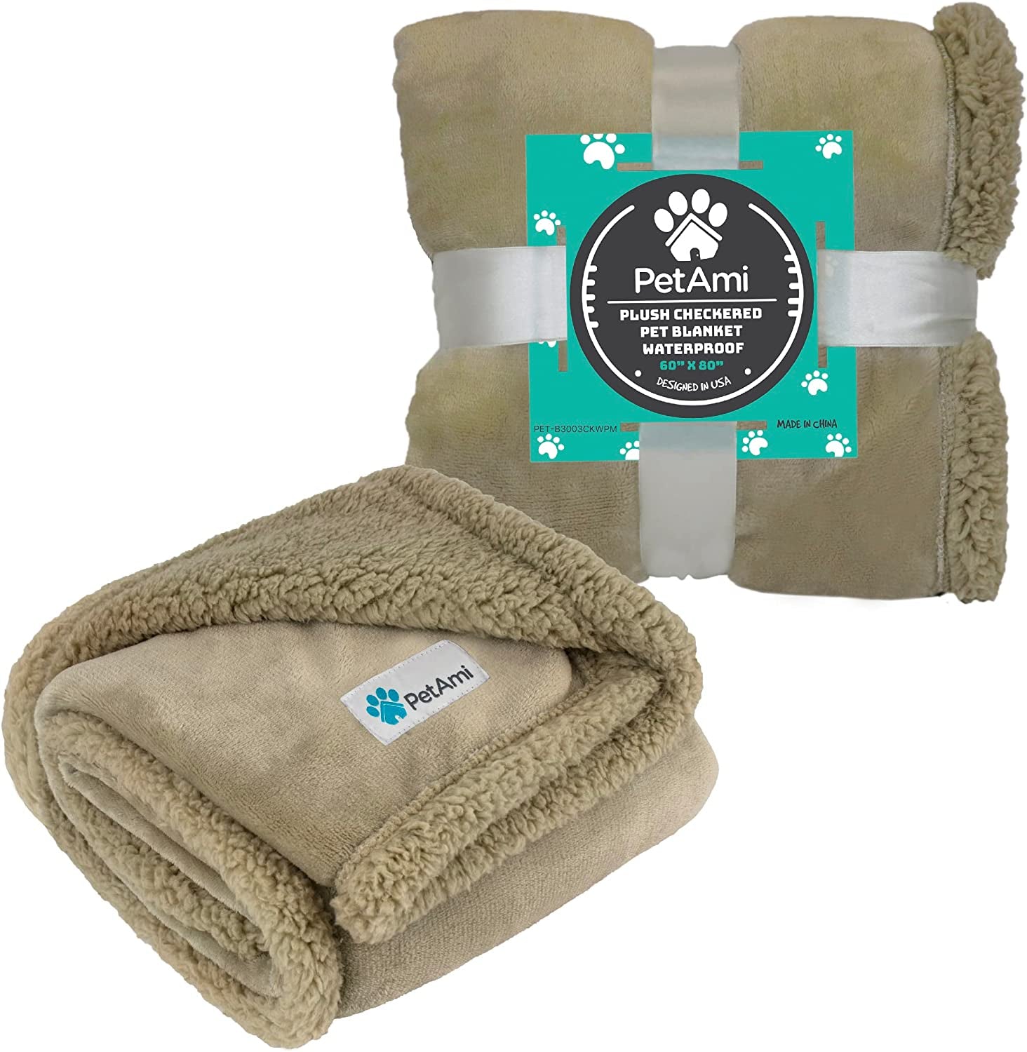 Waterproof Dog Blanket for Bed, Couch, Sofa | Waterproof Dog Bed Cover for Large Dogs, Puppies | Sherpa Fleece Pet Blanket Furniture Protector | Reversible Microfiber